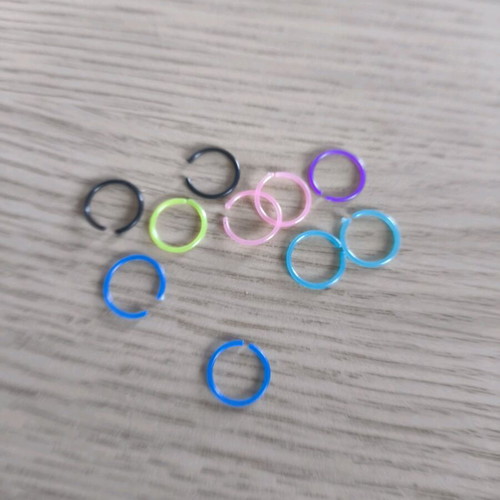 Set of 10 hoop earrings new, allergy resistant, multicolor resin