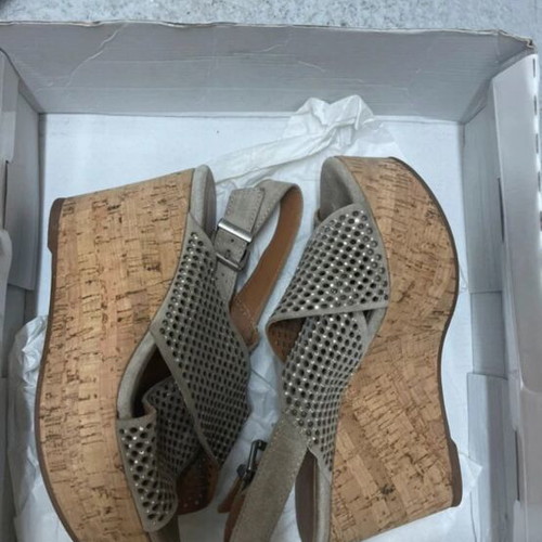 Suede leather platform sandals, grey beige, size 37