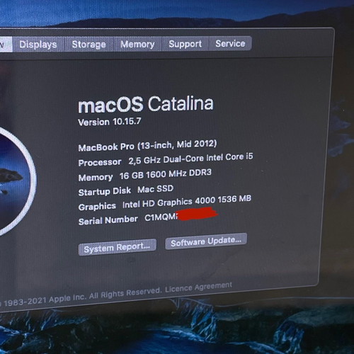 MacBook Pro 13 16GB RAM i5 2.5 GHz SSD 250GB HDD 500GB used