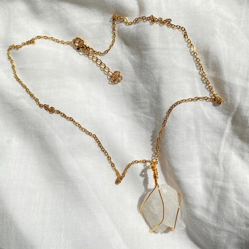 Handmade necklace with raw white quartz made to order