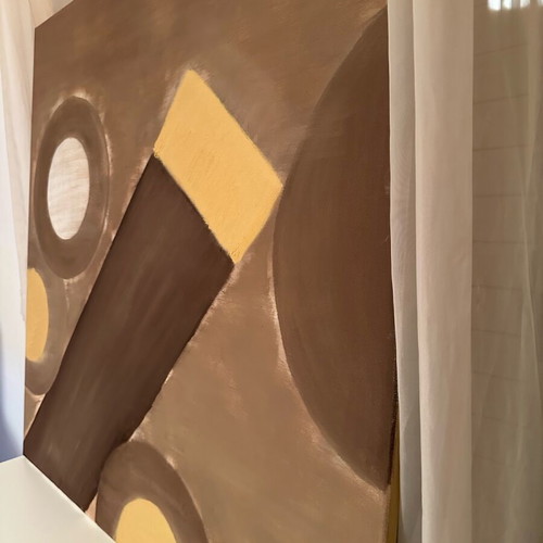 Painting on canvas used, oil paint, 90x90 cm, brown and beige colors