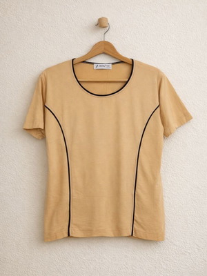 Prénom women's summer blouse size S like new, mustard with black stitching