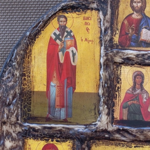 Religious icon composition on wood 24x22 cm