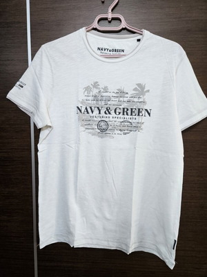 Ανδρική μπλούζα κοντομάνικη Navy & Green λευκή μέγεθος medium σαν καινούργια