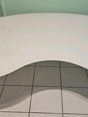 IKEA Galant desk used with glass bean-shaped curved surface