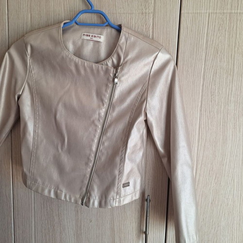 Miss Evita faux leather jacket size 10, gold beige