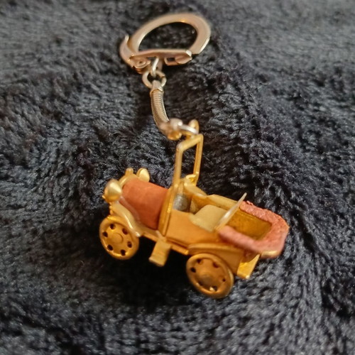 Vintage Fiat 1899 Miniature Keychain with Leather and Rhinestones