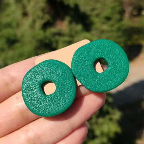 Handmade earrings new, green polymer clay with steel posts
