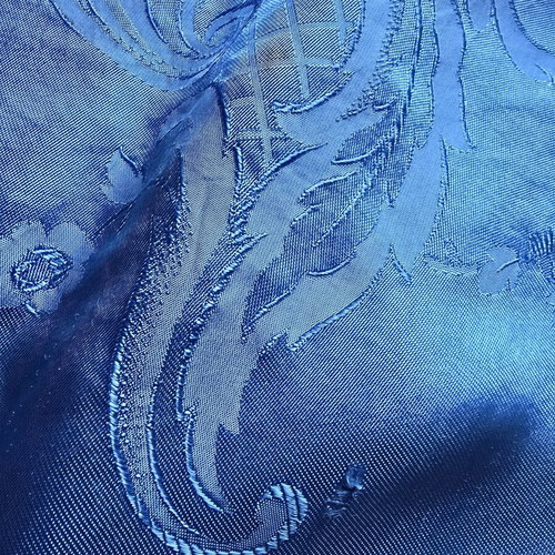 Vintage blue satin bedspread with fringes, used