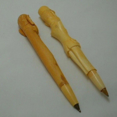 Vintage Spade Depose figure pens used, set of 2 with carvings