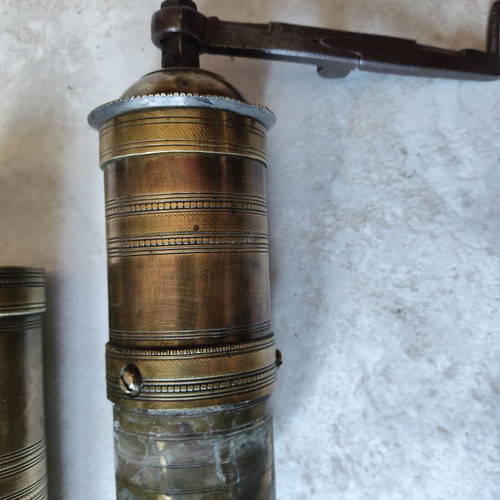 Bronze antique manual coffee grinder used