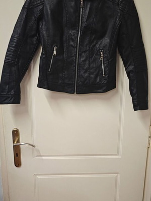 Women's modern jacket used, black, synthetic leather, size S