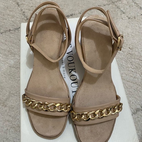 Ellie Voukouti beige sandals with gold chain size 36 like new