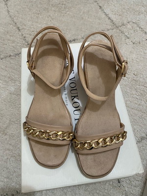 Ellie Voukouti beige sandals with gold chain size 36 like new