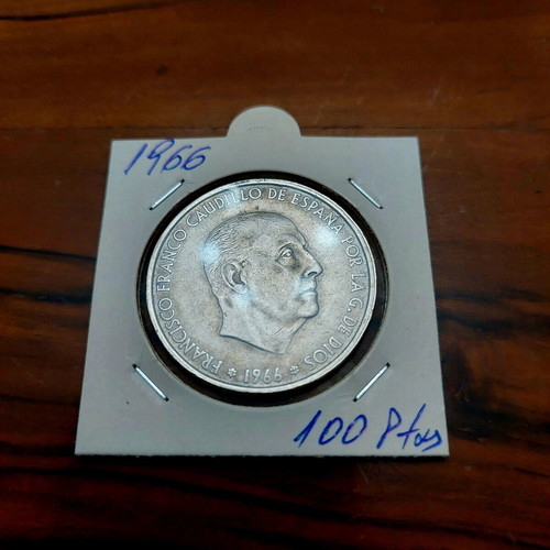 100 Pesetas 1966 coin used, Spain, silver