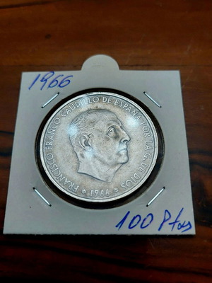 100 Pesetas 1966 coin used, Spain, silver