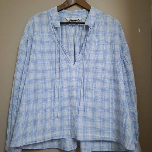 Zara cotton shirt XL like new, blue-white