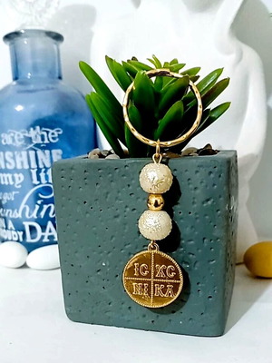 Handmade martyrika keychains with double-sided Konstantinato and pearly textured beads made to order