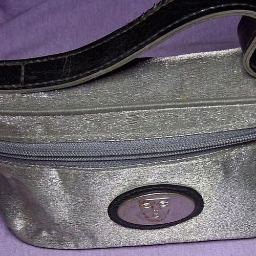 Kryolan toiletry bag used, silver vintage with zipper