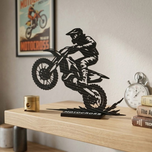Motocross 3D printed table decoration with carbon fiber texture