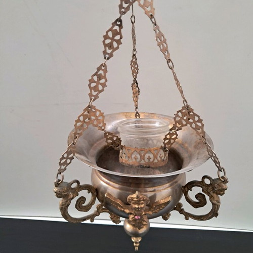 Silver-plated lamp with large bronze decoration like new