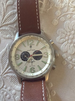 Jacques Lemans wristwatch with leather strap, white and brown