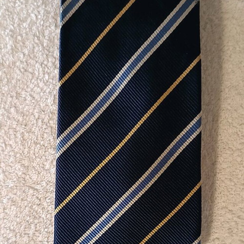 Emilio Corali men's tie dark blue striped 100% silk like new