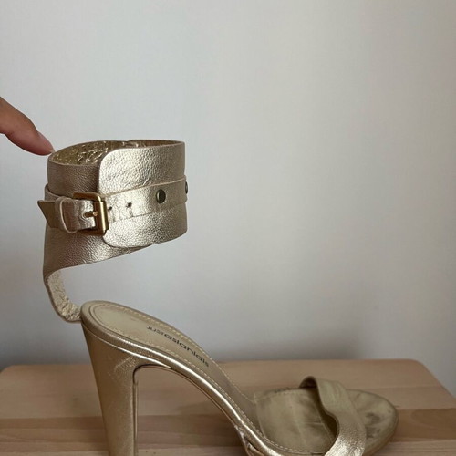 Leather sandals used, gold color, 10 cm heel, size 36
