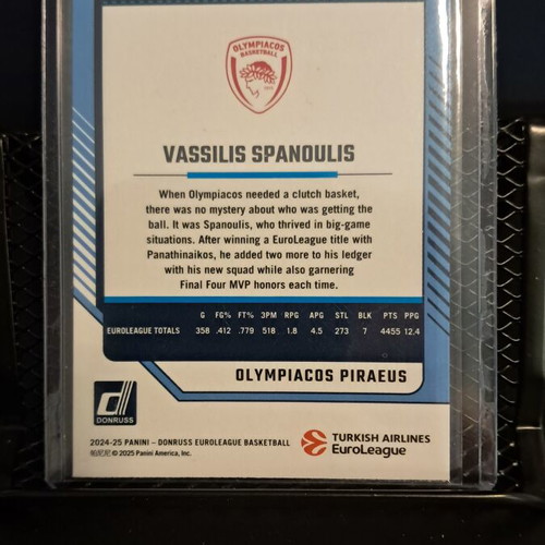 Vassilis Spanoulis Neon Green Flood 2024-25 Panini Euroleague Donruss card like new