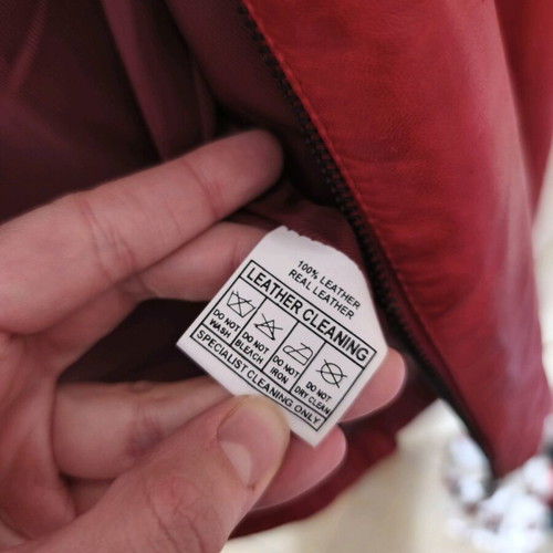 Lapel Red Leather Jacket L Size Slim Fit Like New