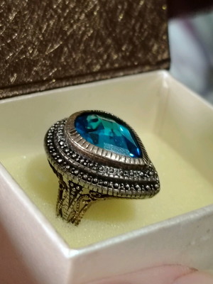 Винтидж пръстен от 9к/375 злато и сребро 925 с голям аквамарин, употребяван