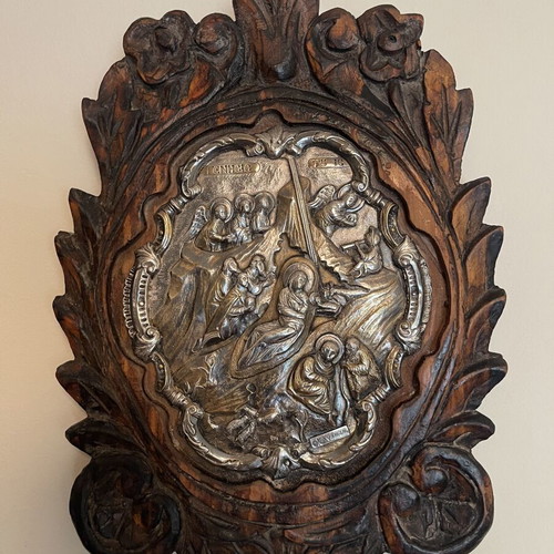 Vildiridis Silver Nativity Icon, Handmade Wood Carving