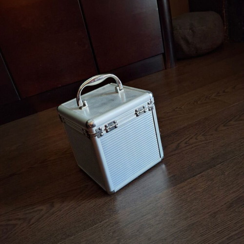 Small iron case like new, safe with black leather interior