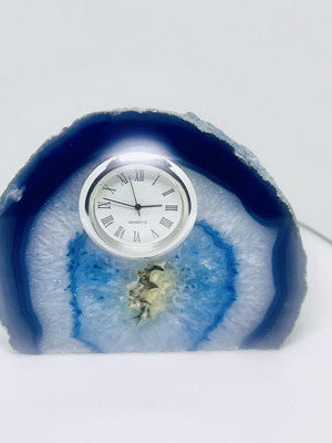 Vintage table clock from natural blue agate geode, like new