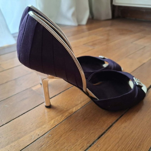 Nine West women's pumps with silver 7cm heel, satin, size 36-37, purple
