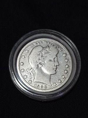 USA Barber quarter dollar 1908 silver coin VF