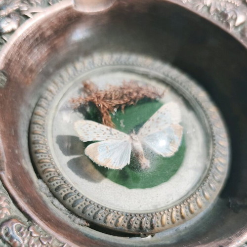 Copper ashtrays used with glass butterfly, 12 cm diameter