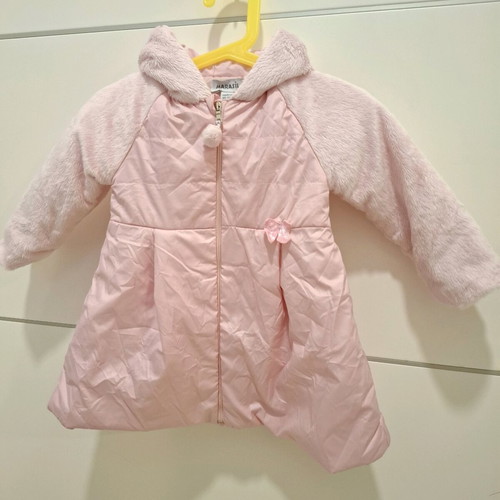 Marasil long coat for baby girl 9-12 months 80cm pink like new