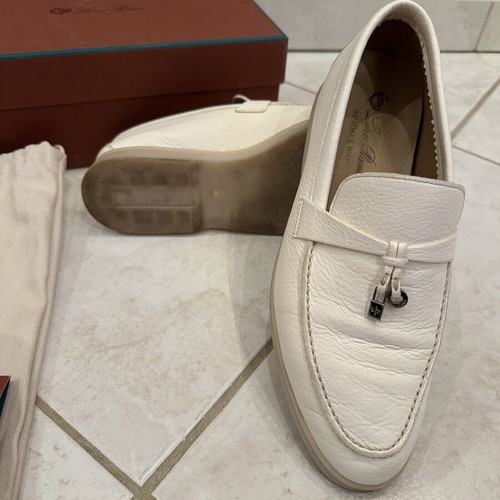Loro Piana Summer Charm Walk Leather Loafers white ivory EU 39 like new