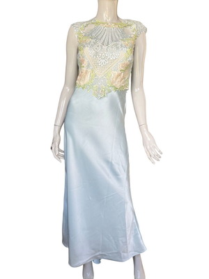 Karen Millen Petite Lace Woven Maxi Dress new, blue, size S