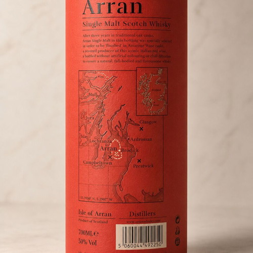 Arran Single Malt Scotch Whisky Amarone Cask Finish empty collectible bottle with original case