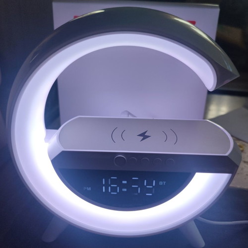 Led RGB clock shaped G with wireless charging and speaker new
