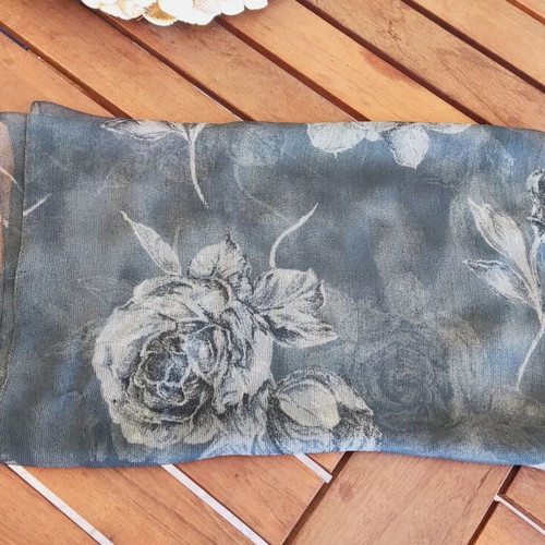 Summer scarf floral gray used, 160 x 35 cm
