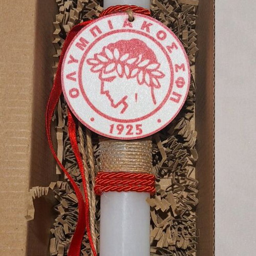Scented candle with wooden Olympiakos element handmade new