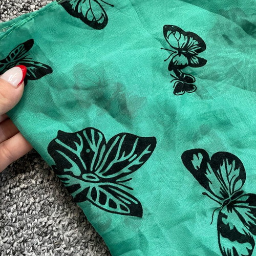 Scarf green with butterflies like new