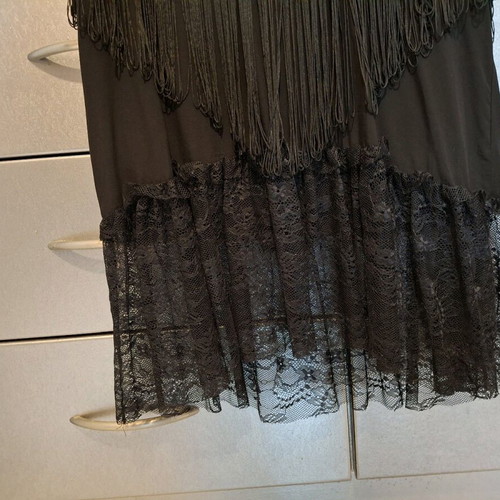 Denny Rose sleeveless blouse with fringes like new, black, size XL