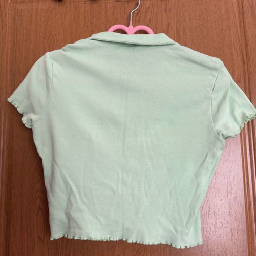 Crop top lime green H&M small with collar and buttons like new