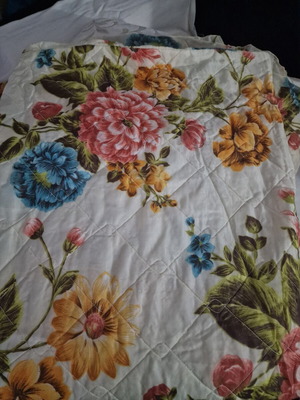 Vintage quilt with floral design, cream background