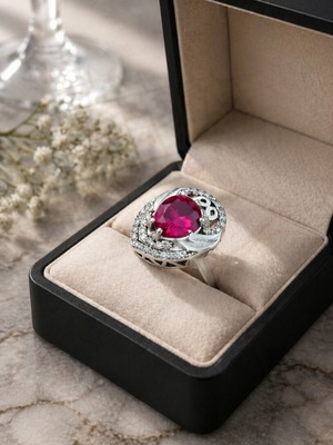 Vintage silver 925 ring used with red gemstone
