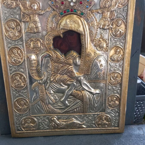 Axion Esti silver-gilded icon used 31x22.5cm